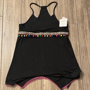 Heart and Harmony Black swim cover up with Colorful Pom Pom Trim